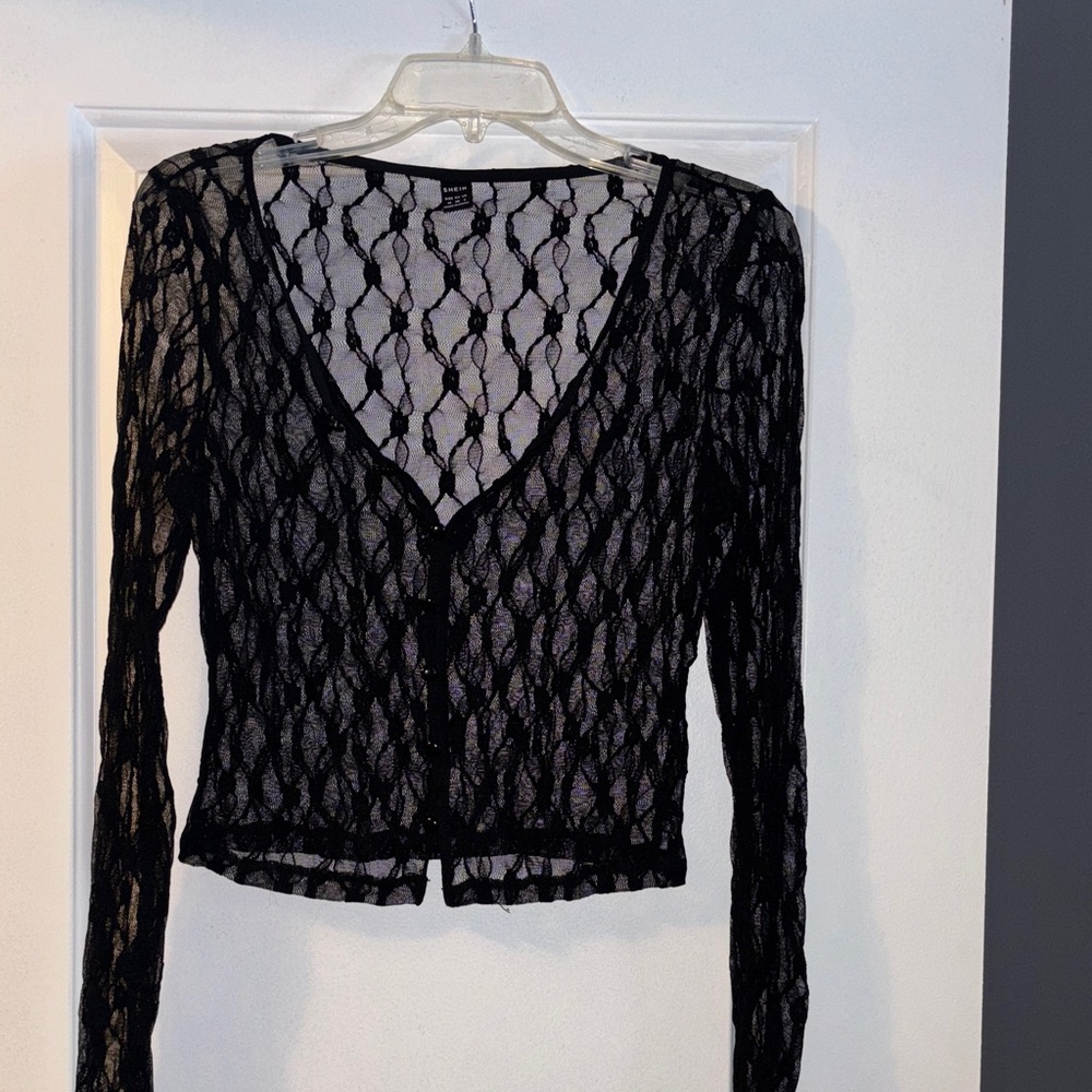 SHEIN Black Lace Mesh Top